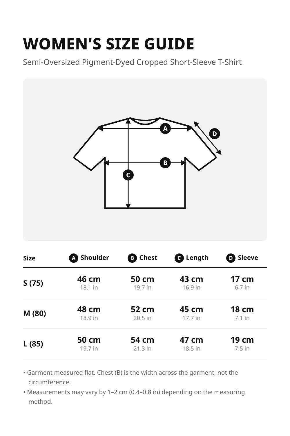 Women’s Semi-Oversized Pigment-Dyed Cropped Short-Sleeve T-Shirt – size guide