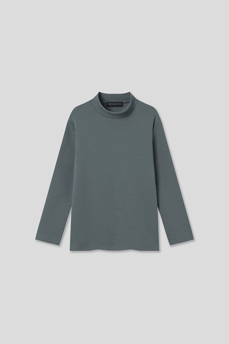 EDUARDO Youth Mock Neck semi-Over Brushed Heavy Cotton Long Sleeve Shirt.