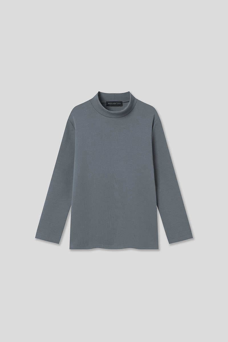 EDUARDO Youth Mock Neck semi-Over Brushed Heavy Cotton Long Sleeve Shirt.