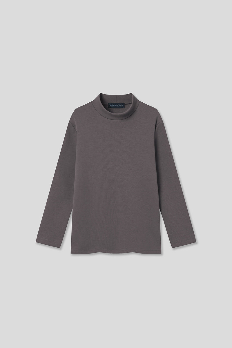 EDUARDO Youth Mock Neck semi-Over Brushed Heavy Cotton Long Sleeve Shirt.