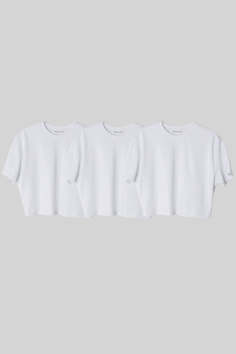 EDUARDO 3 Pack Women's Crew Crop T-Shirt, Cotton Modal, Normal Fit, Short Sleeves Multipack.