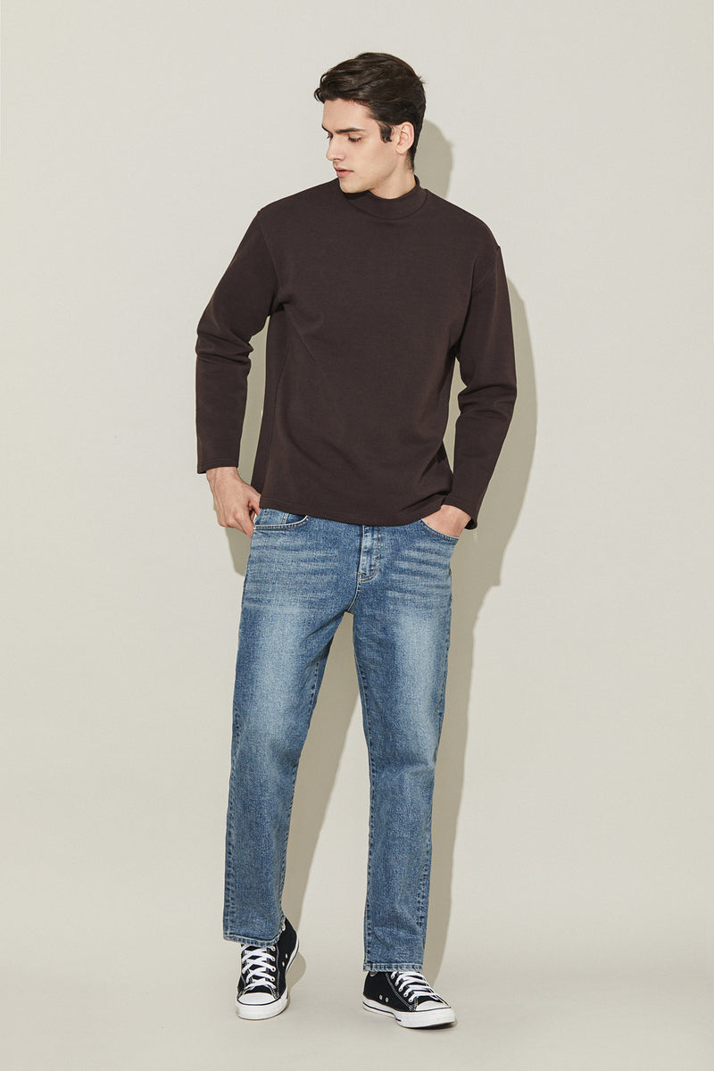 EDUARDO Men's Long Sleeve Semi-Over Fit Brushed Heavy Cotton Blend Mock Neck Top.